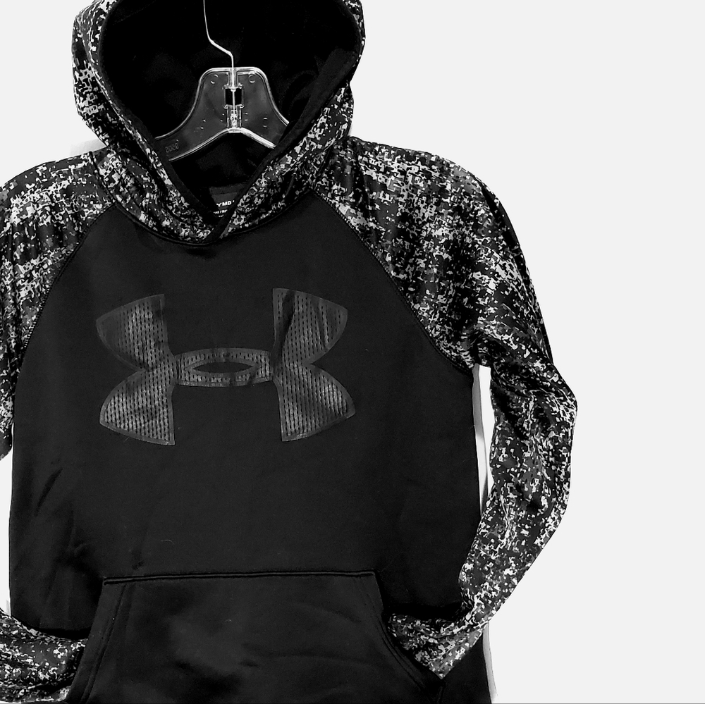 Under Armour Coldgear Loose Black Lined Long Sleeve Hoodie Sweatshirt Size YMD